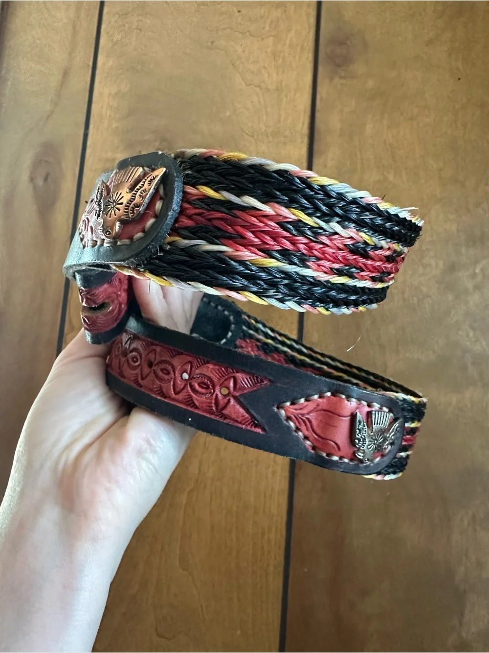 Vintage Woven Horsehair Leather Thunder Bird Accent Belt